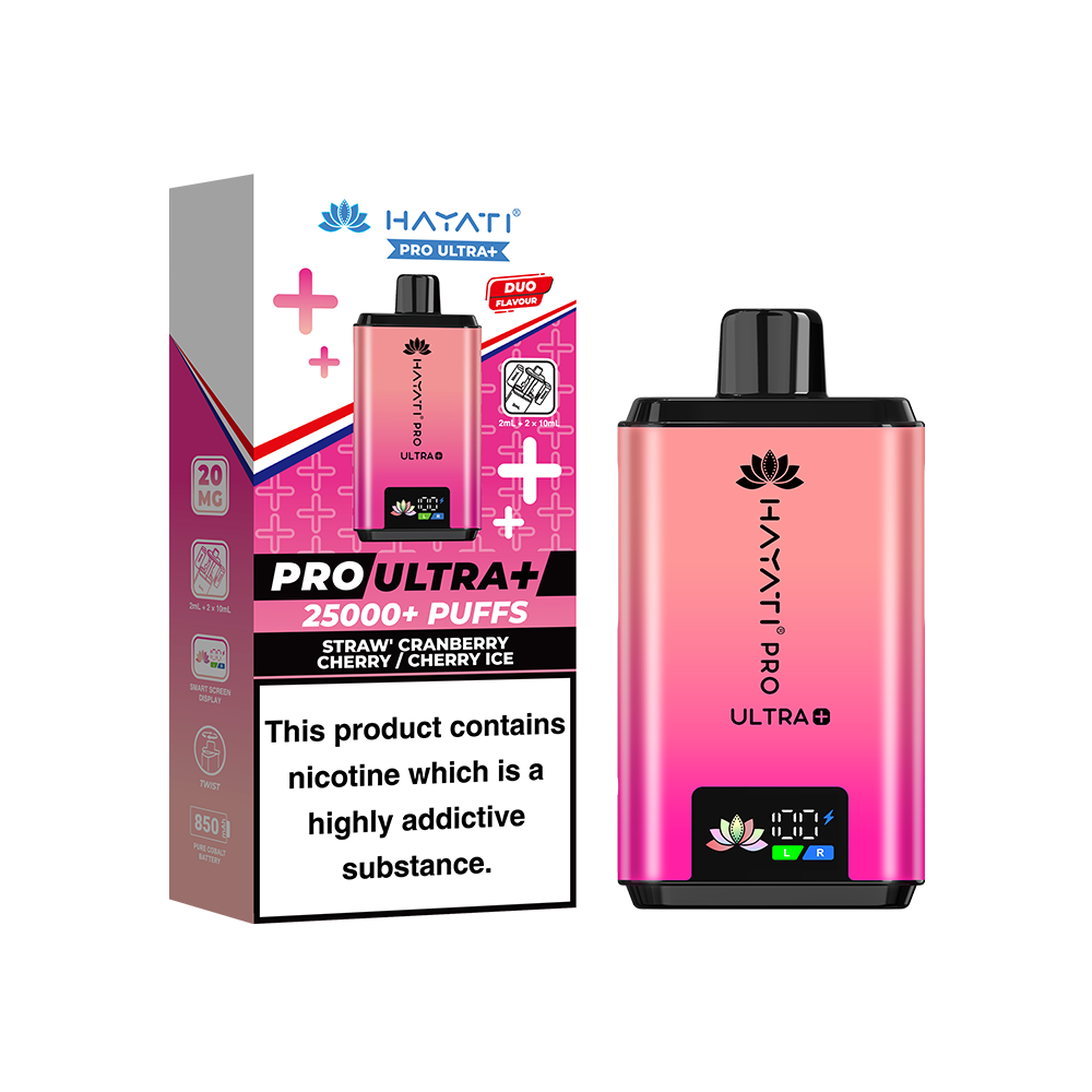 Hayati Pro Ultra Plus 25K Prefilled Vape Kit Straw Cranberry Cherry / Cherry Ice | The Ace of Vapez Distro